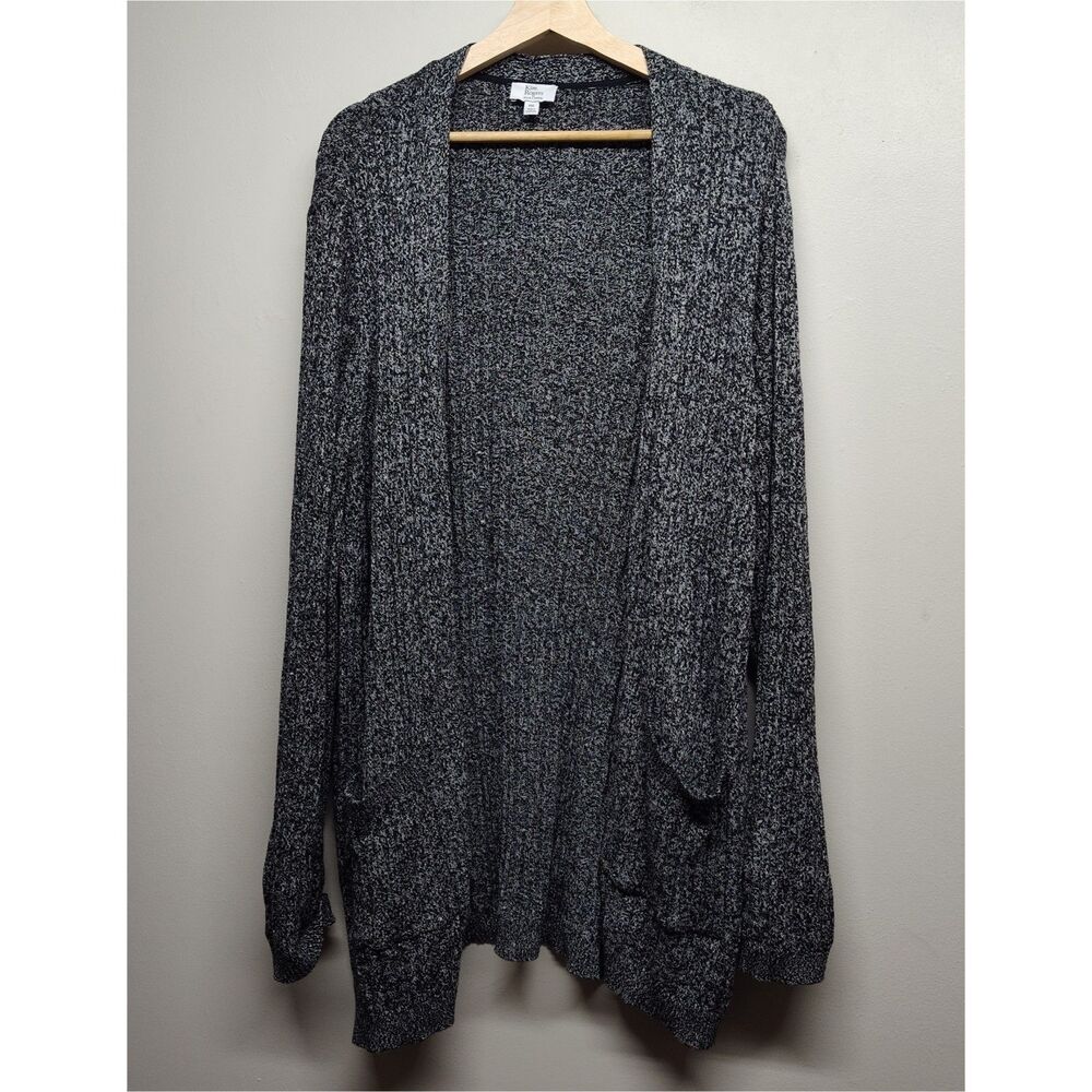 Kim Rogers Knit Cardigan Sweater Women Size XXL Gray Open Pockets Ribbed Casual
